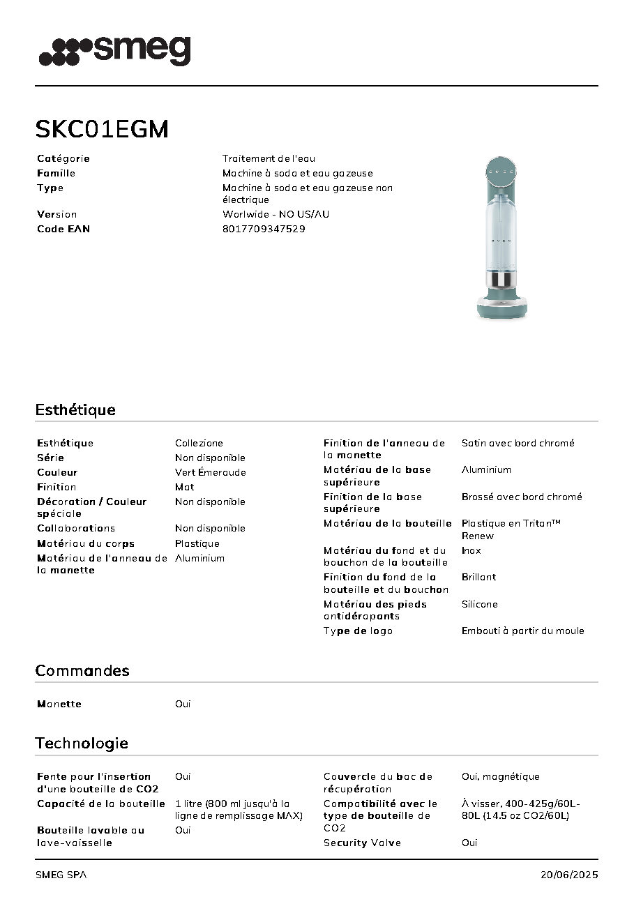 Fiche technique fournisseur