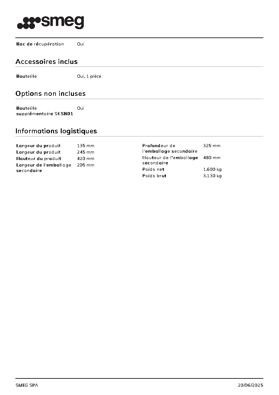 Fiche technique fournisseur