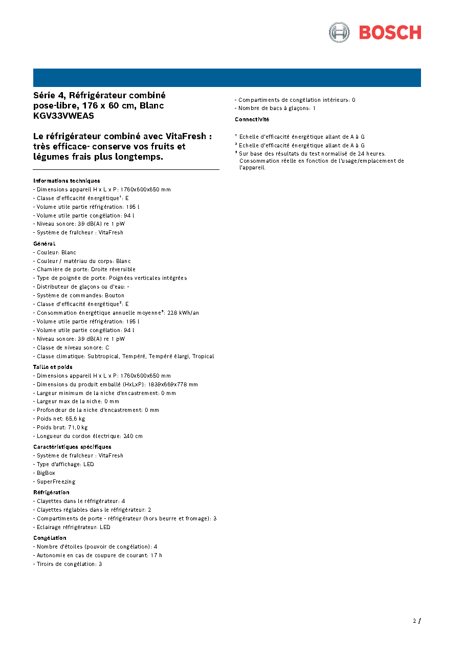 Fiche technique fournisseur