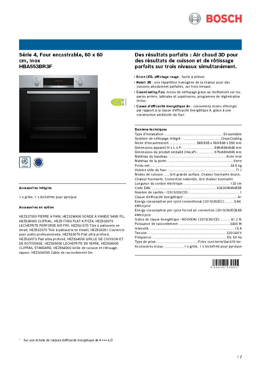 Fiche technique fournisseur