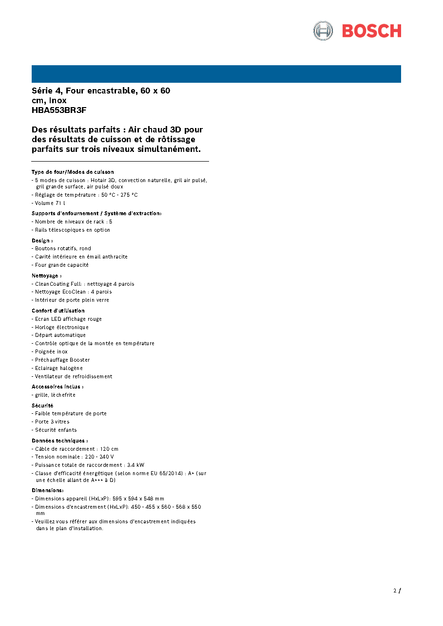 Fiche technique fournisseur