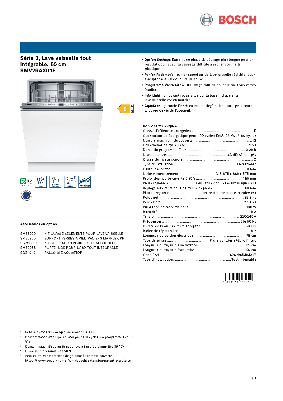Fiche technique fournisseur