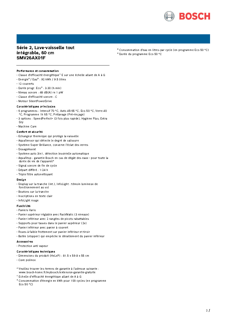 Fiche technique fournisseur