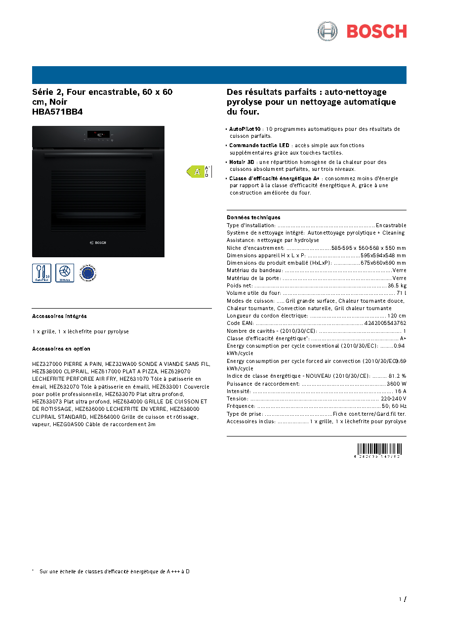Fiche technique fournisseur