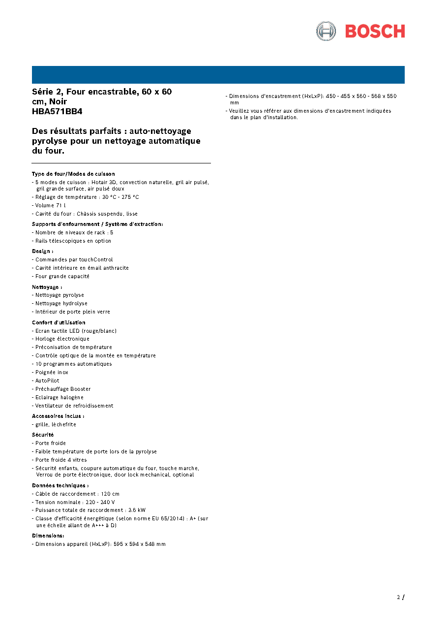 Fiche technique fournisseur