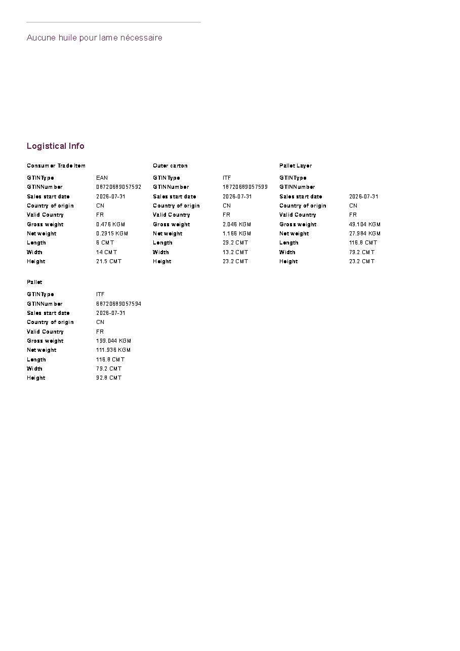 Fiche technique fournisseur