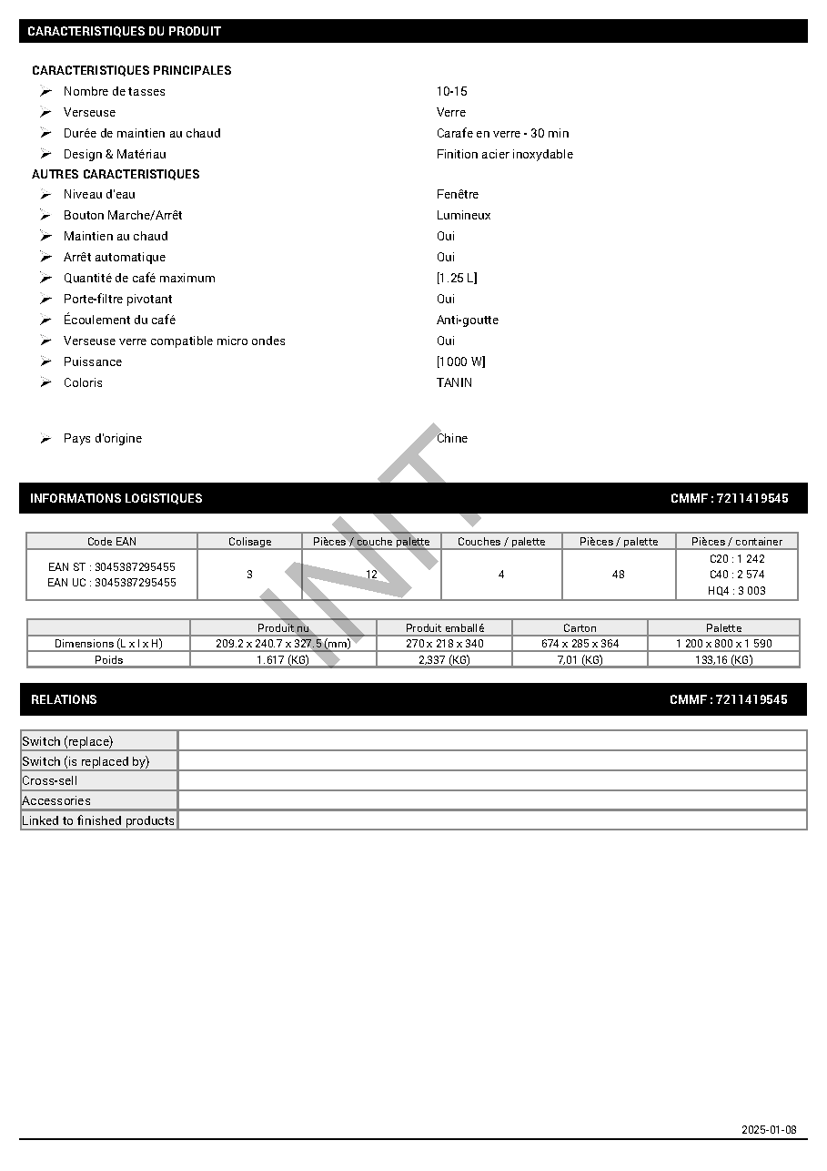 Fiche technique fournisseur