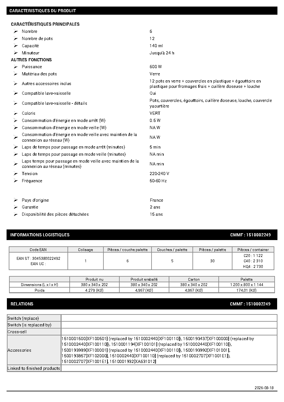 Fiche technique fournisseur