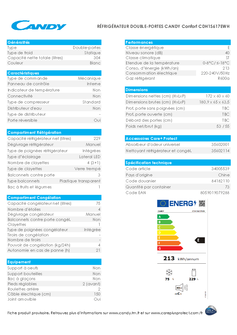 Fiche technique fournisseur