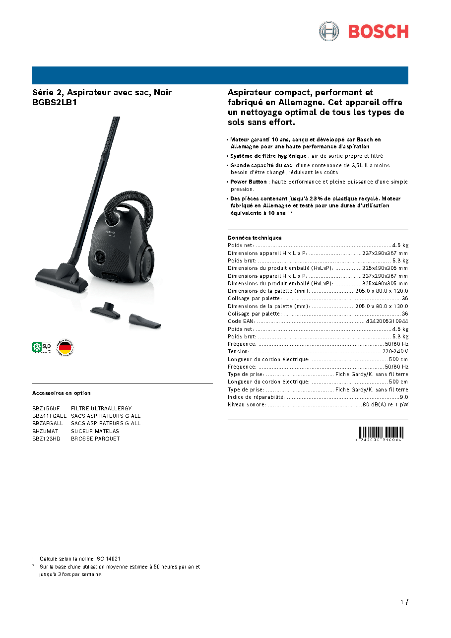 Fiche technique fournisseur