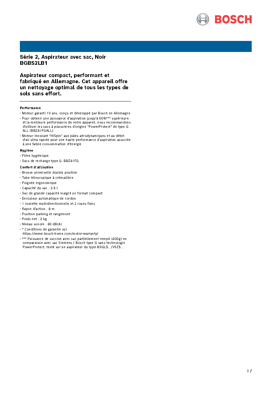 Fiche technique fournisseur