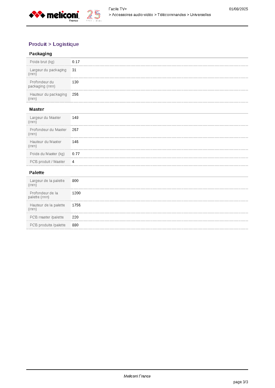Fiche technique fournisseur