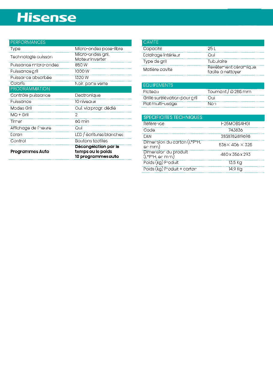 Fiche technique fournisseur