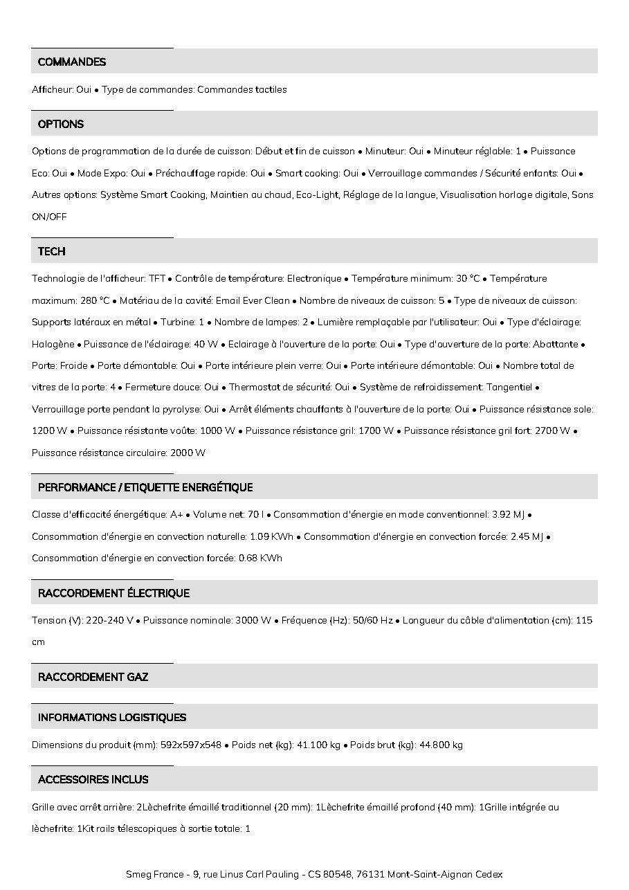 Fiche technique fournisseur