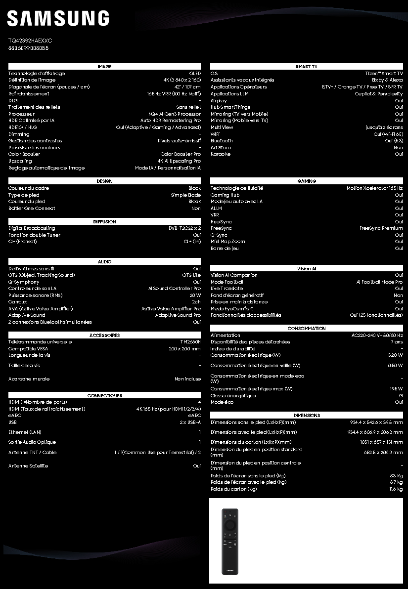 Fiche technique fournisseur