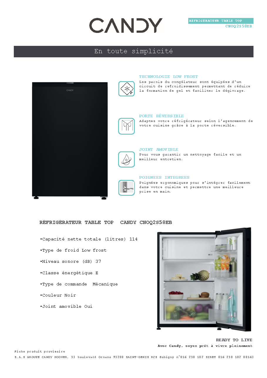 Fiche technique fournisseur