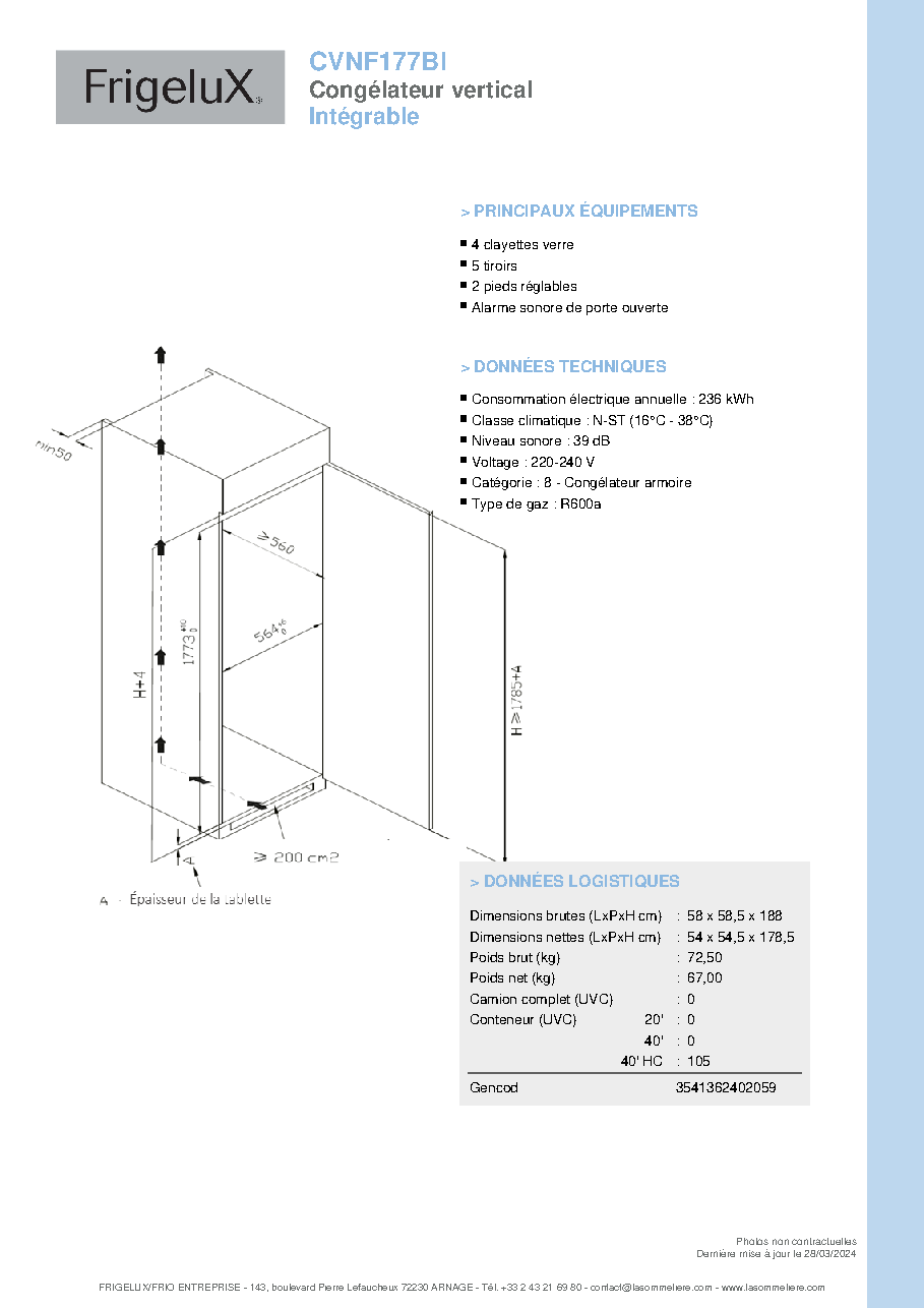 Fiche technique fournisseur