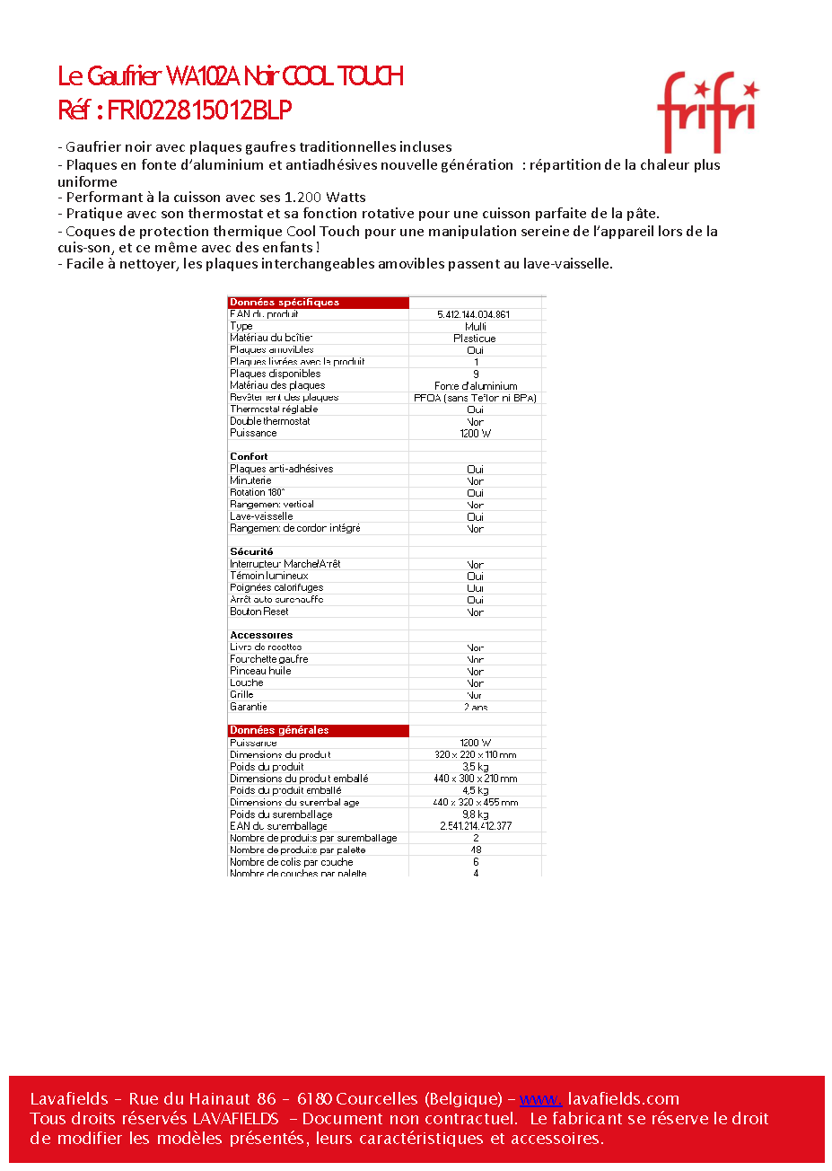 Fiche technique fournisseur