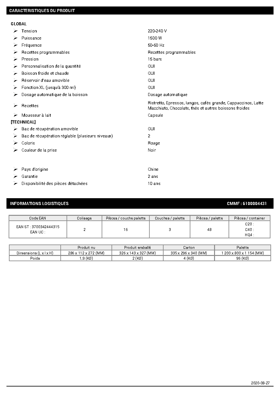 Fiche technique fournisseur