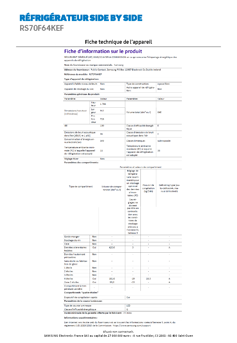Fiche technique fournisseur