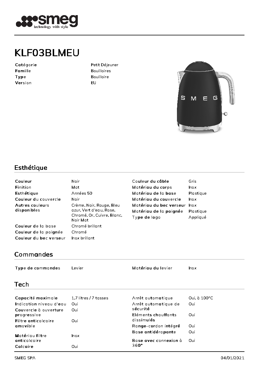 Fiche technique fournisseur