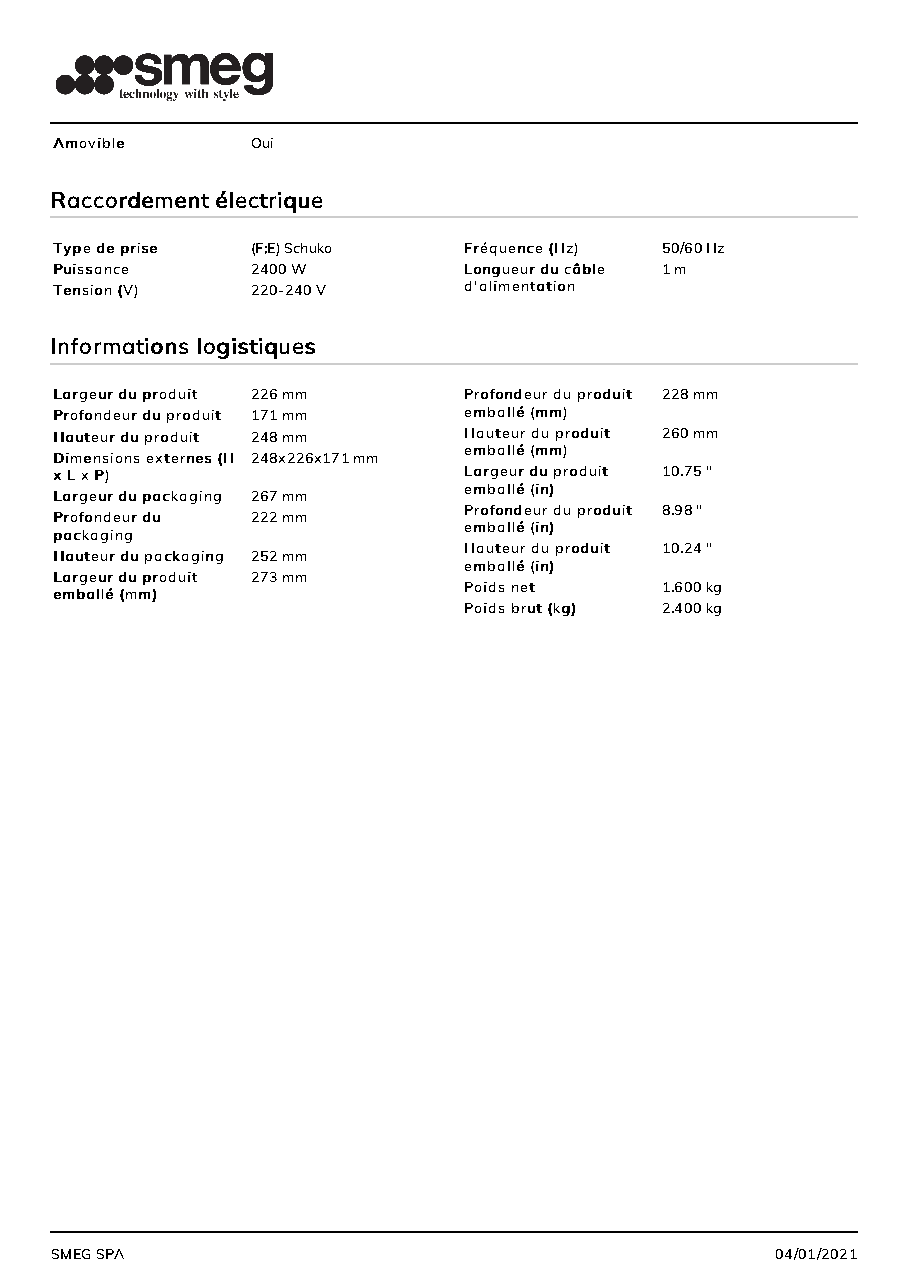 Fiche technique fournisseur