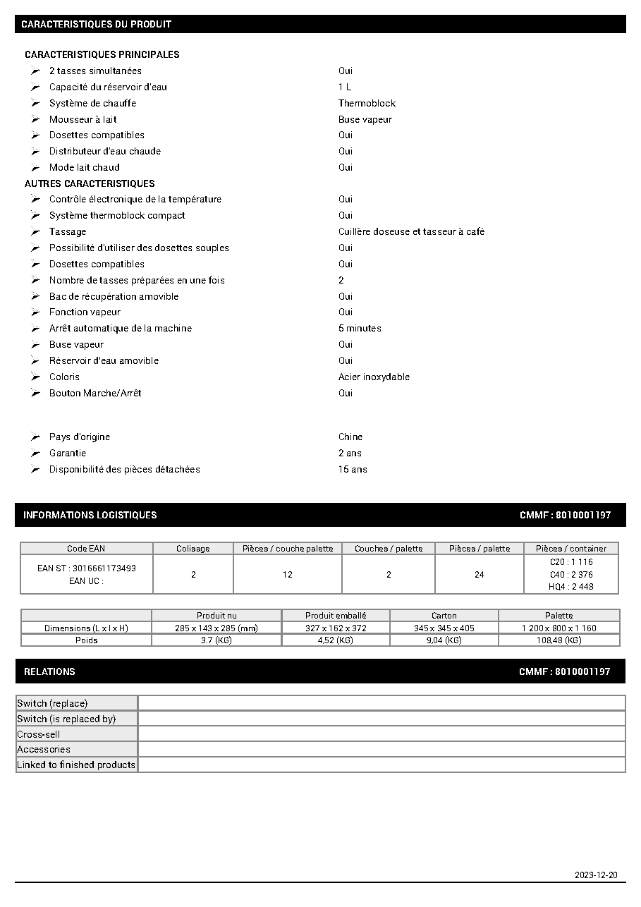 Fiche technique fournisseur