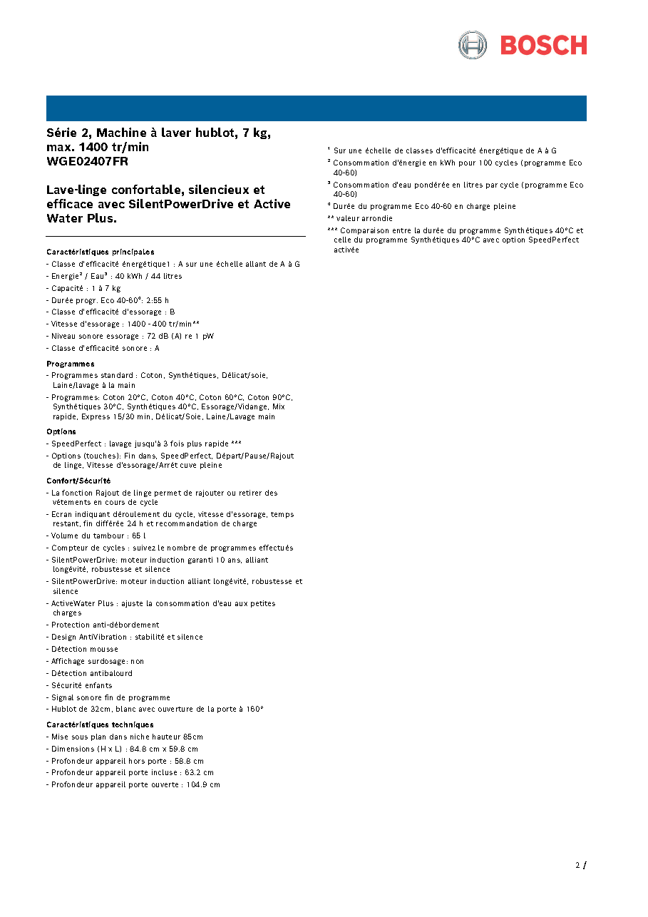 Fiche technique fournisseur