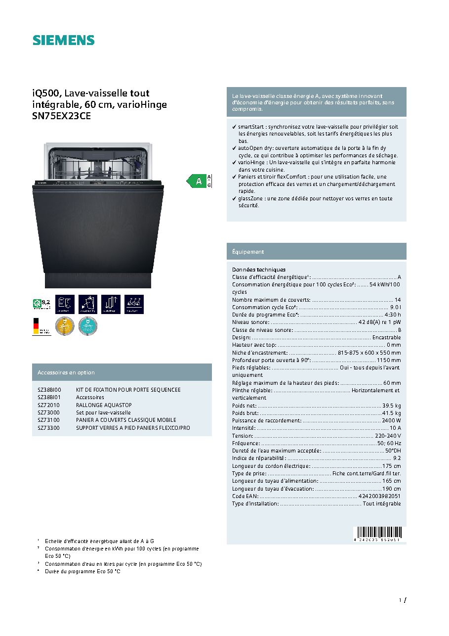 Fiche technique fournisseur