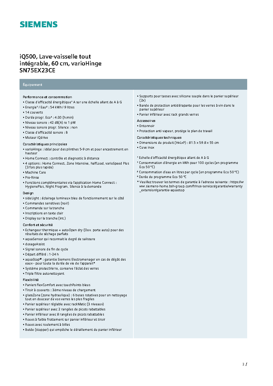 Fiche technique fournisseur