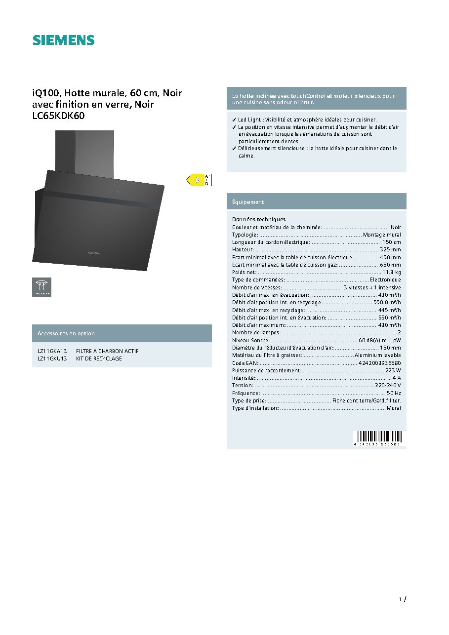 Fiche technique fournisseur