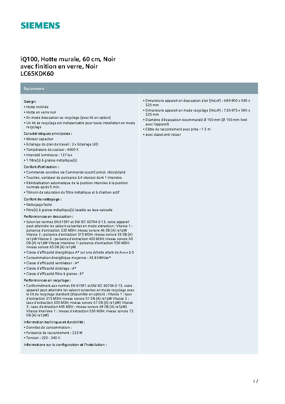 Fiche technique fournisseur