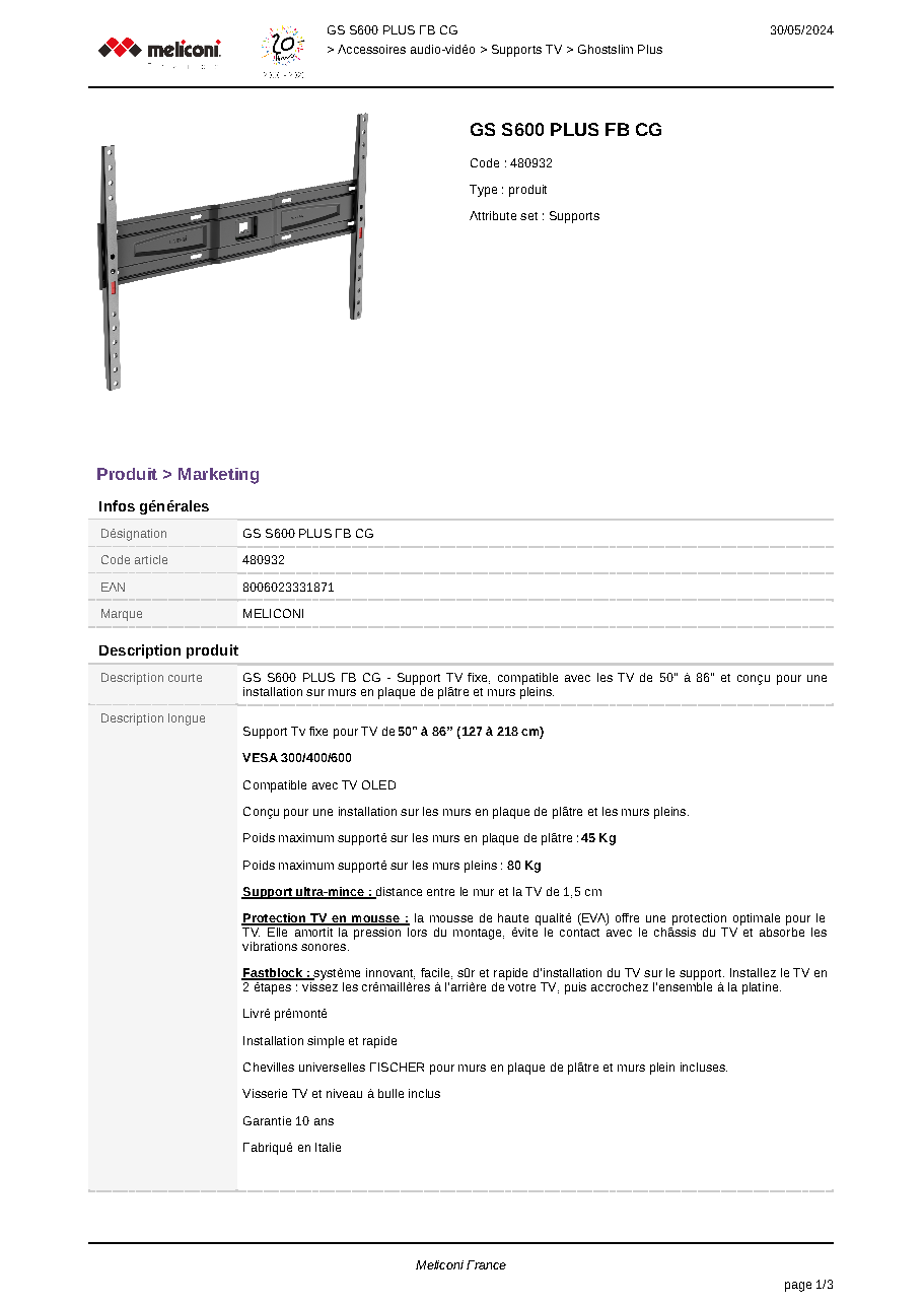Fiche technique fournisseur