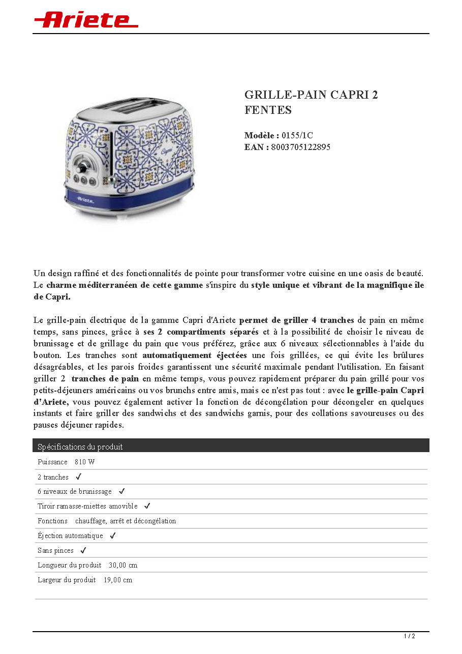 Fiche technique fournisseur