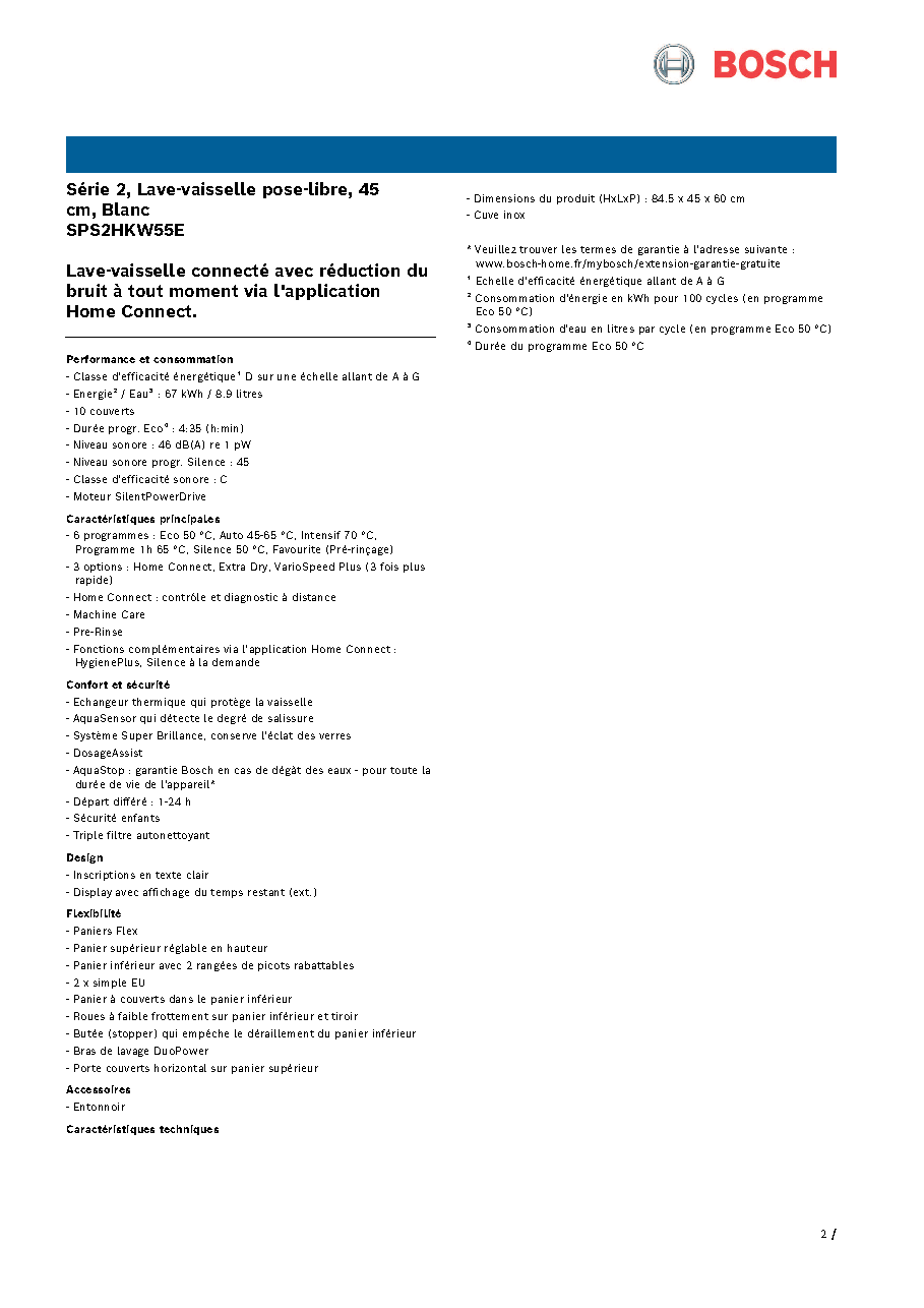 Fiche technique fournisseur