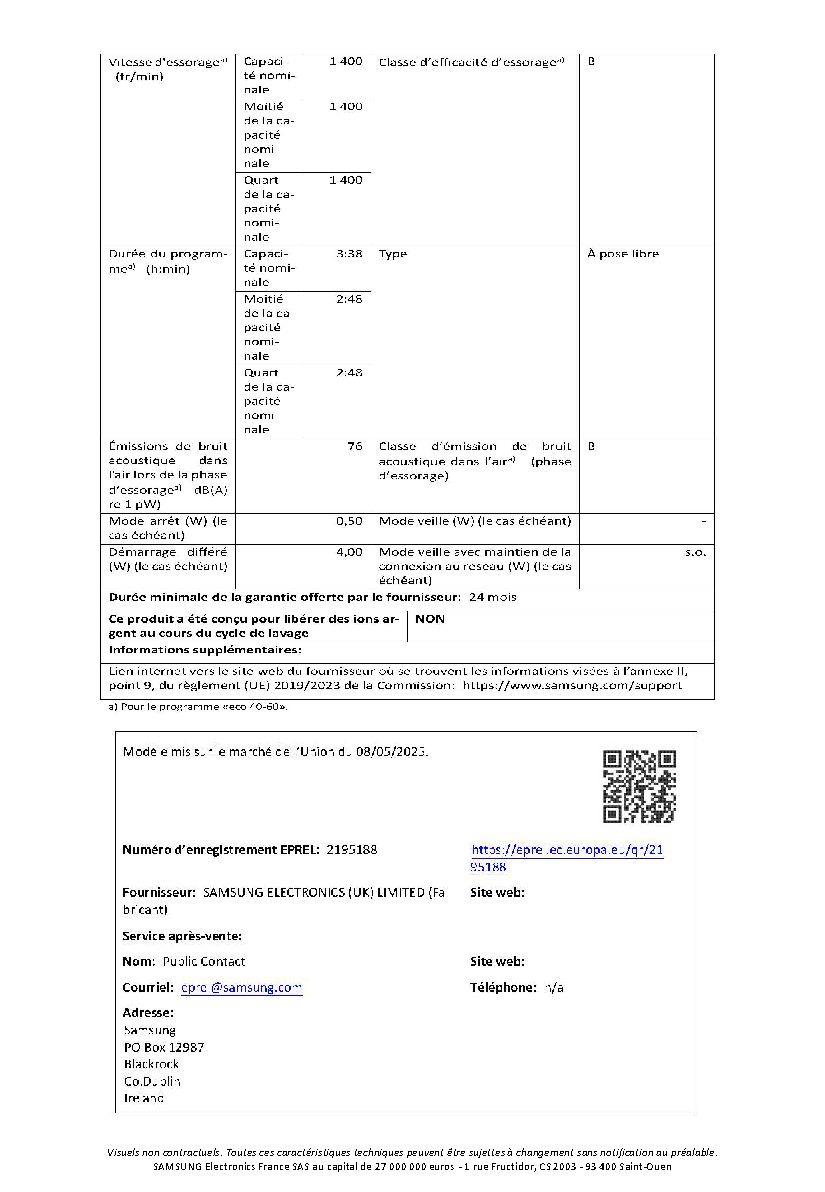Fiche technique fournisseur