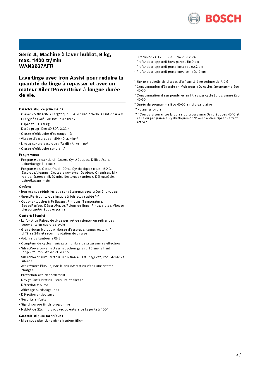 Fiche technique fournisseur