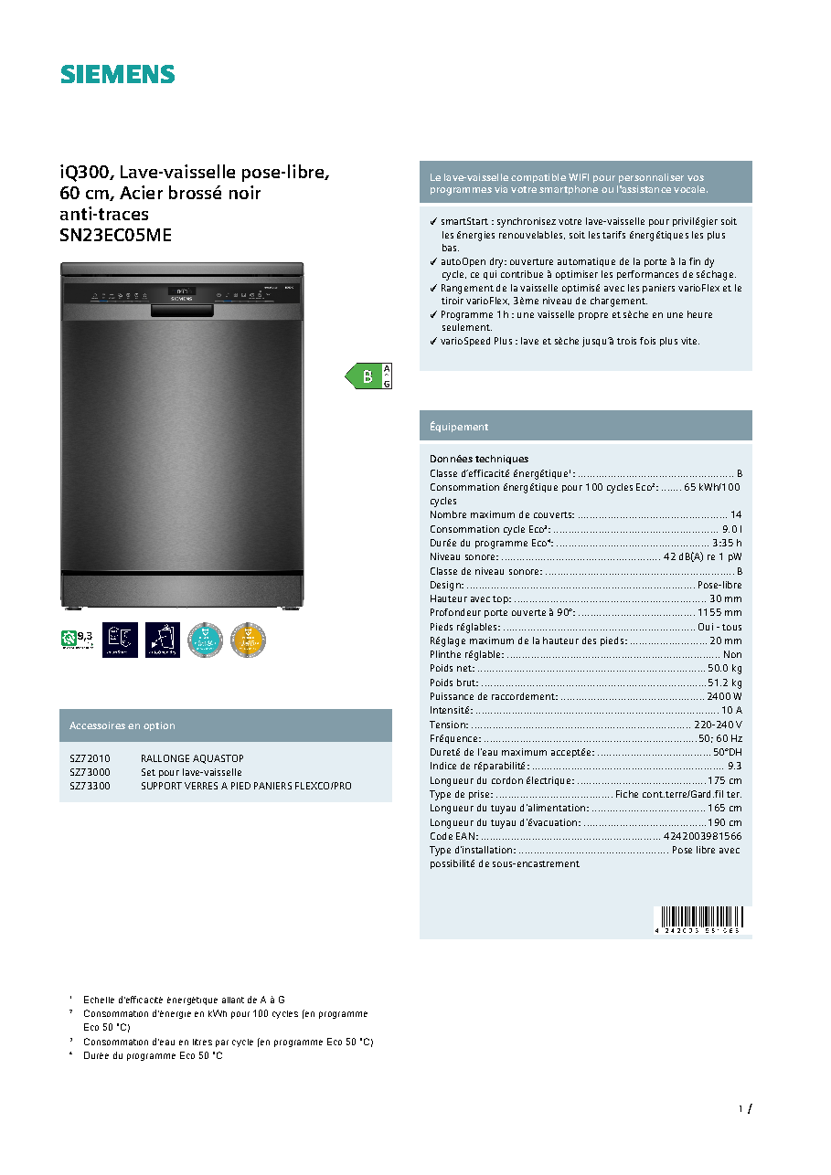Fiche technique fournisseur