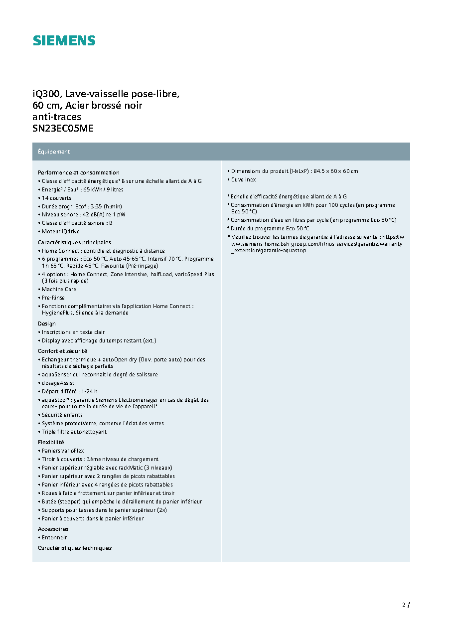 Fiche technique fournisseur
