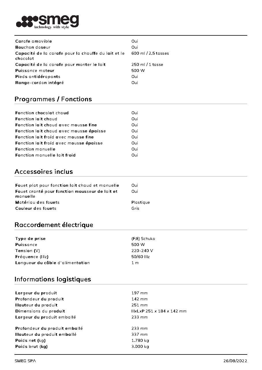 Fiche technique fournisseur