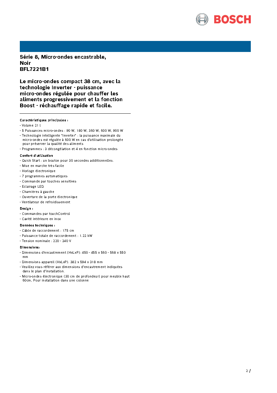 Fiche technique fournisseur