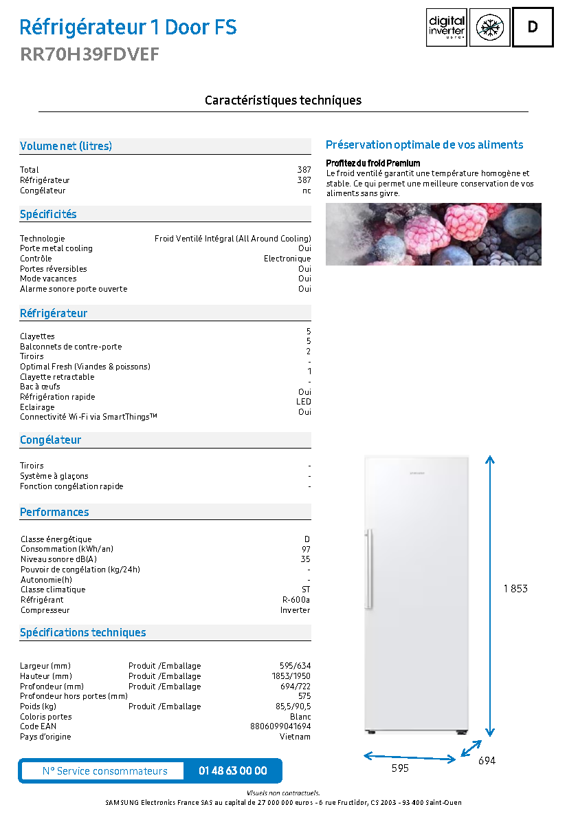 Fiche technique fournisseur