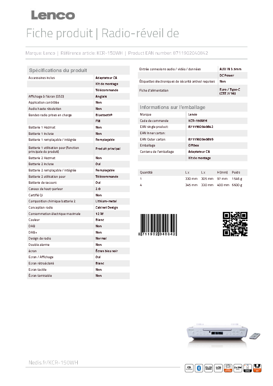 Fiche technique fournisseur