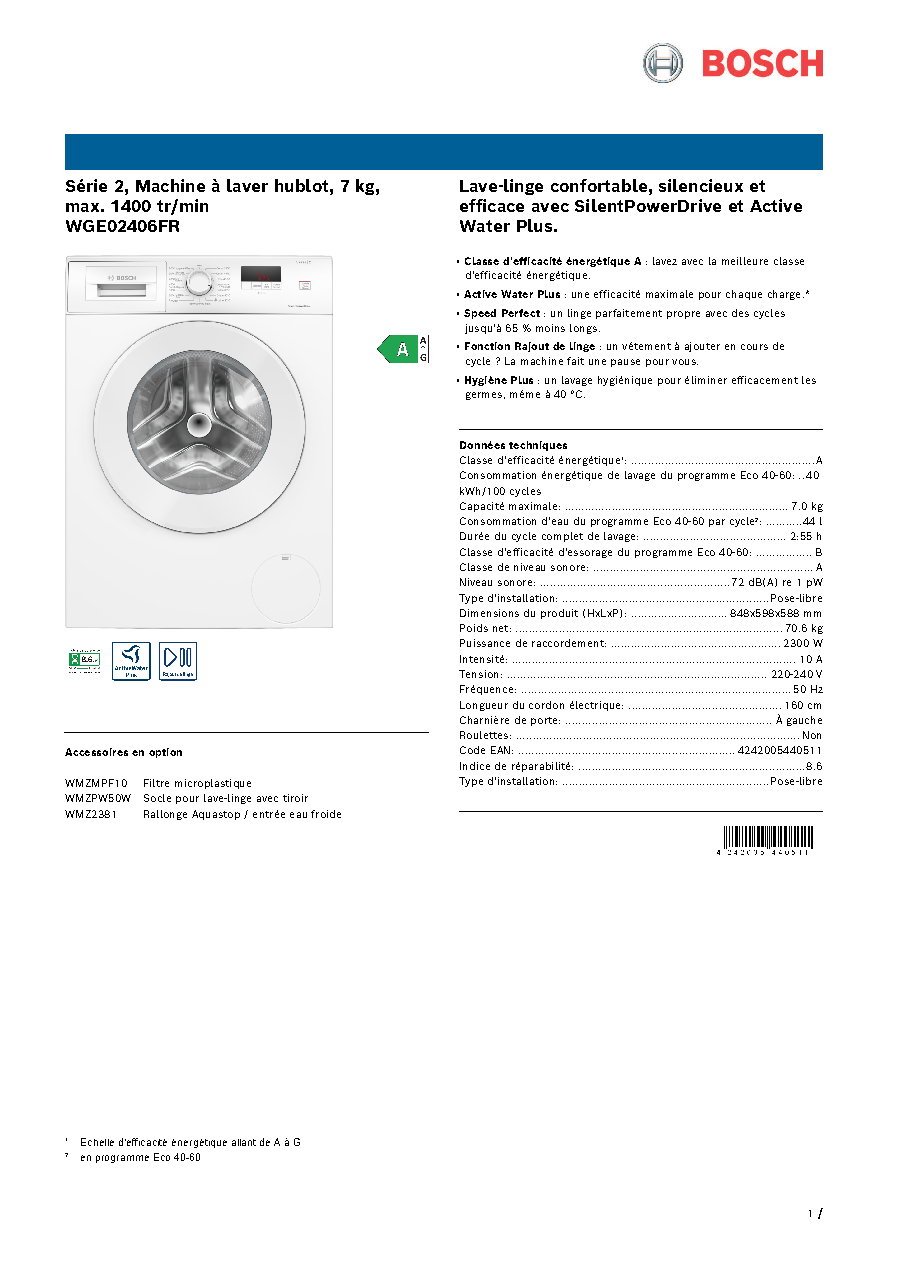 Fiche technique fournisseur