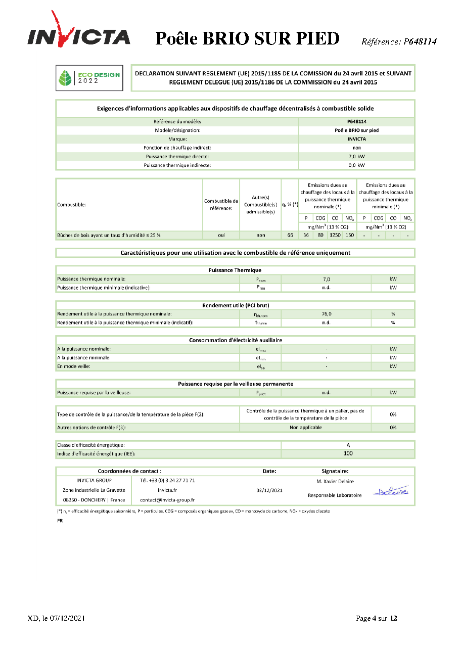 Fiche technique fournisseur