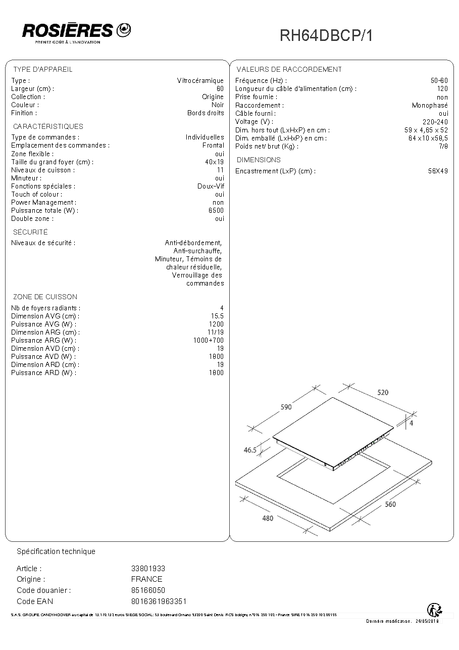 Fiche technique fournisseur