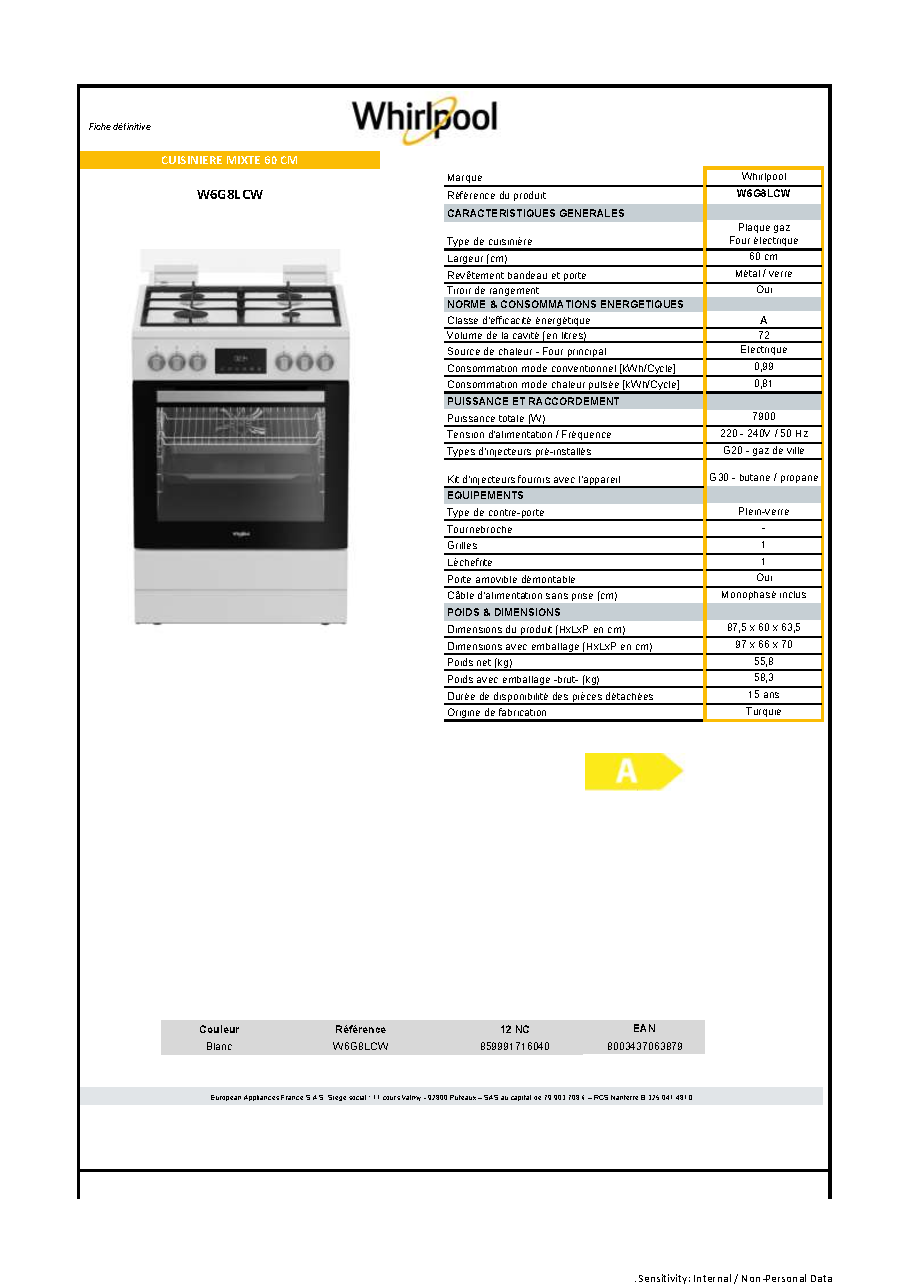 Fiche technique fournisseur