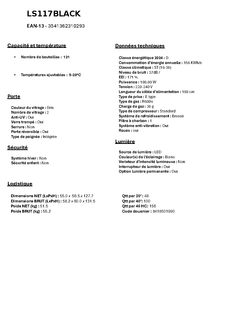 Fiche technique fournisseur