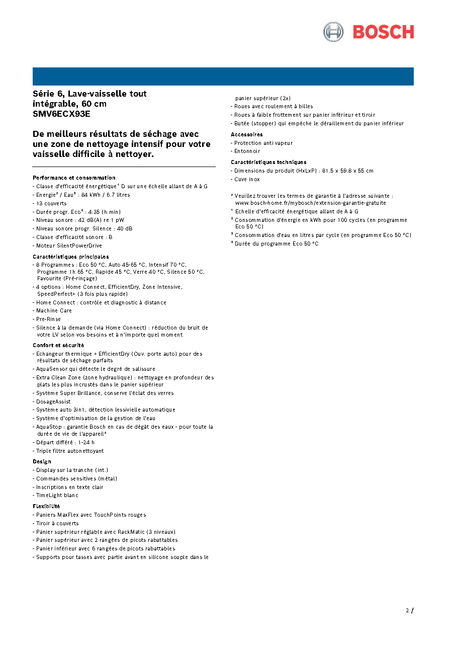 Fiche technique fournisseur