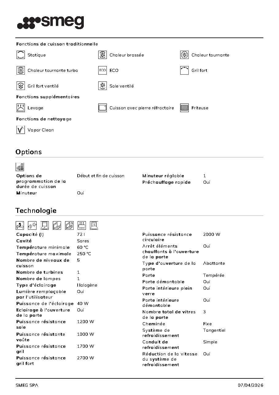 Fiche technique fournisseur
